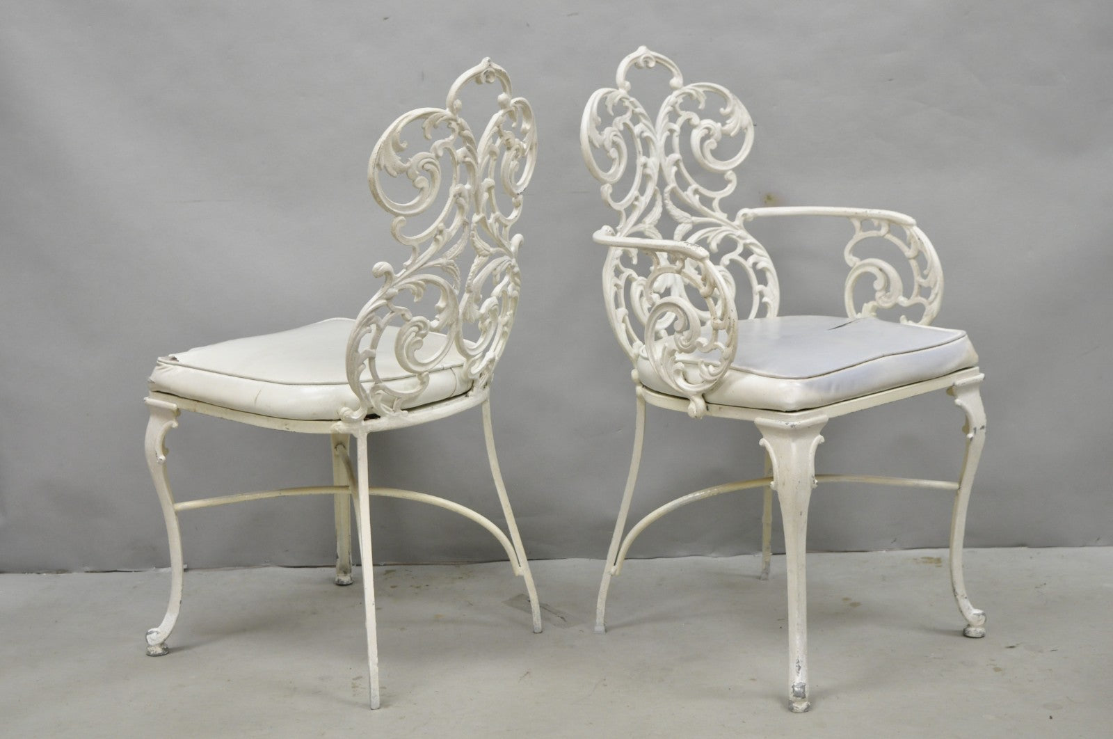 Vintage Art Nouveau Style Trojan Scrolling Cast Aluminum Dining Chairs Set of 4