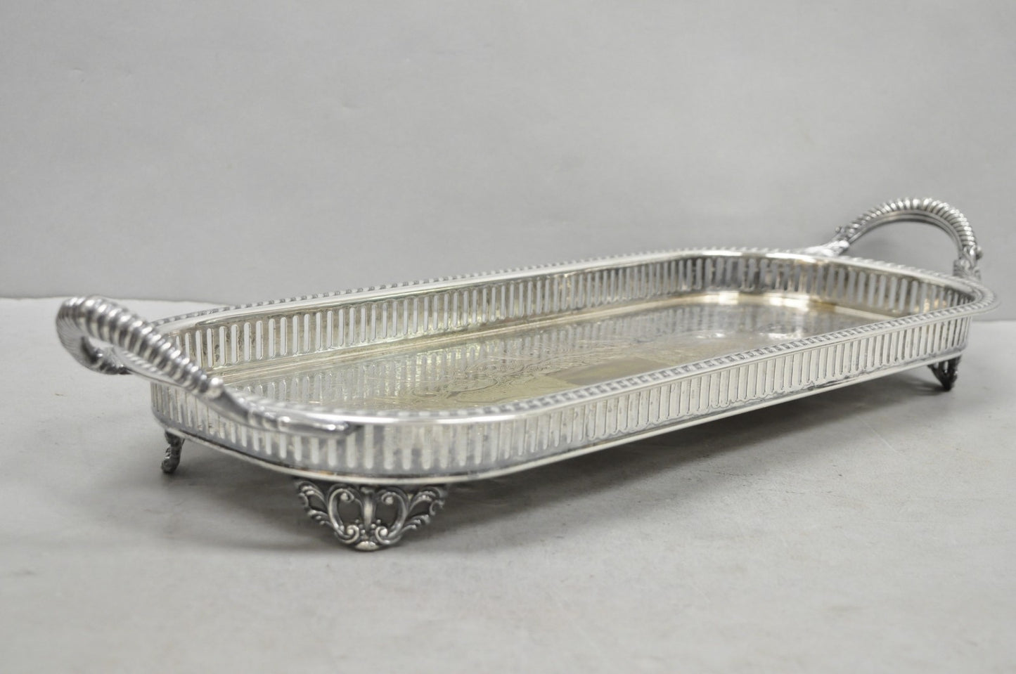 Vintage Amston Victorian Silver Plated Narrow Bar Tray Serving Platter