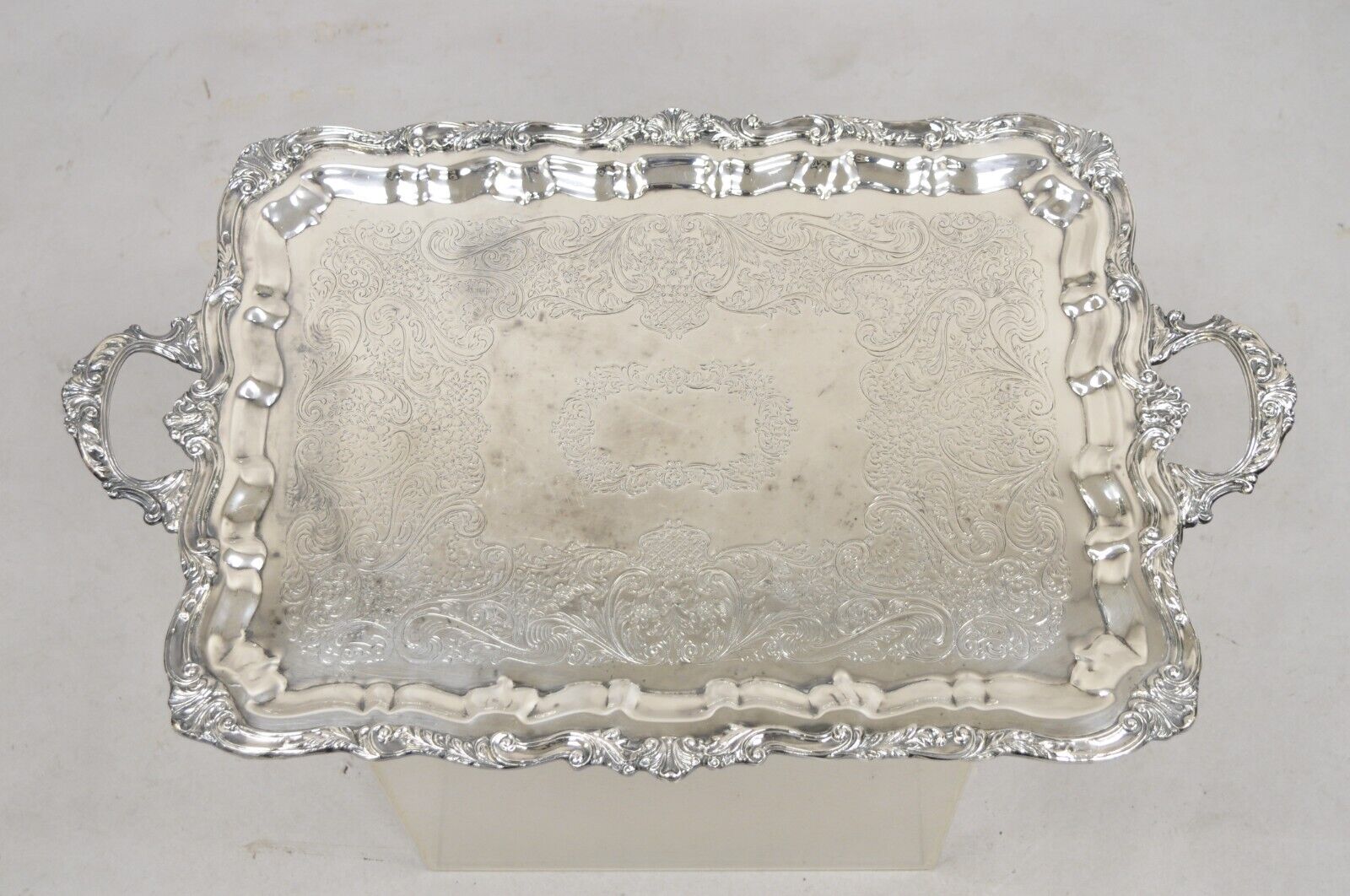 Vintage Sheridan Victorian Ornate Large Silver Plated Serving Platter Tray