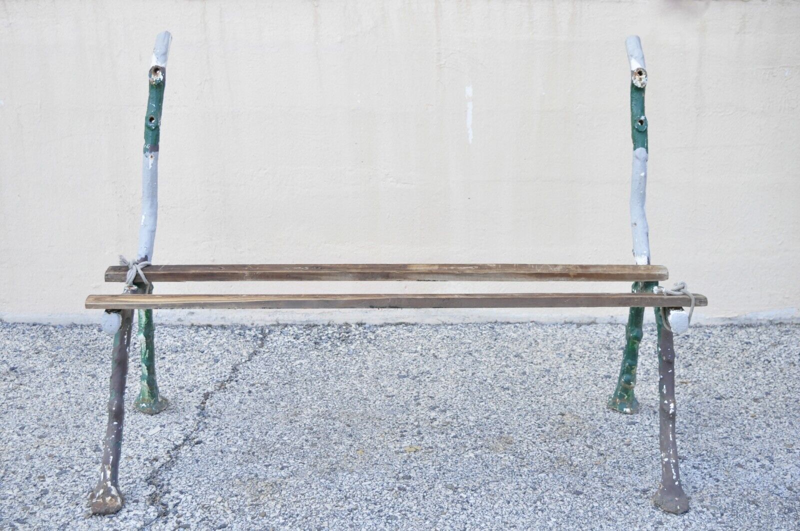 Antique Cast Iron Victorian Faux Bois Green Branch Twig Garden Bench Legs - Pair