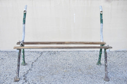Antique Cast Iron Victorian Faux Bois Green Branch Twig Garden Bench Legs - Pair