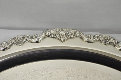 Vintage Extra Large Oval Silver Plated Serving Platter Bar Tray w/ Smoked Finish