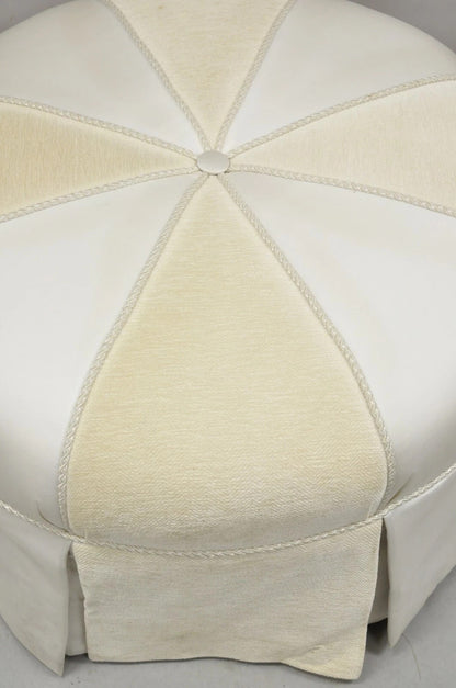 Decorator Modern Beige Upholstered Button Tufted Skirted 35" Round Ottoman