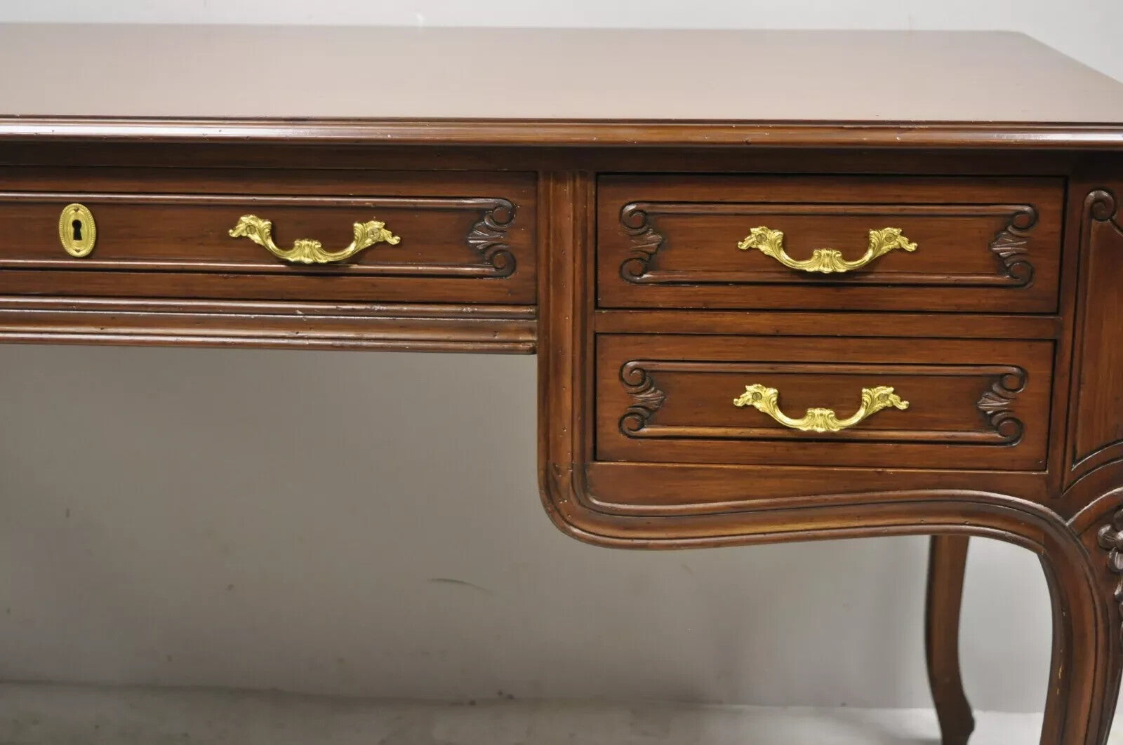 Vintage French Country Provincial Louis XV Style Walnut Office Writing Desk