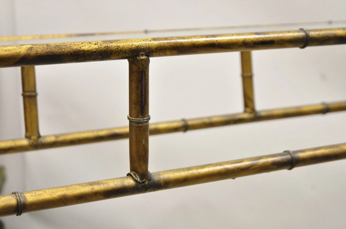 Vintage Italian Hollywood Regency Faux Bamboo Gold Gilt 72" Console Hall Table