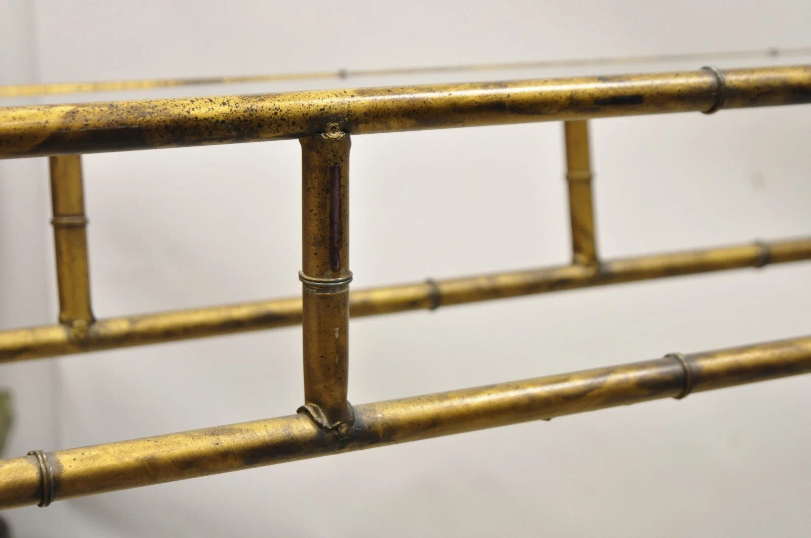 Vintage Italian Hollywood Regency Faux Bamboo Gold Gilt 72" Console Hall Table