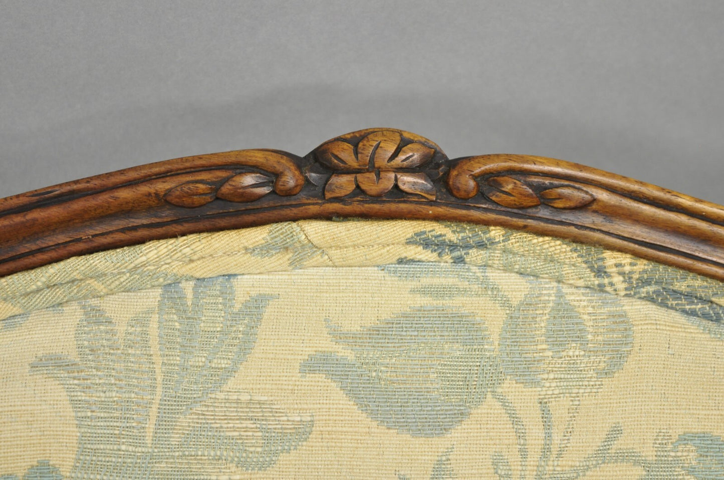 Antique French Country Provincial Carved Walnut Wingback Lounge Chairs Pair