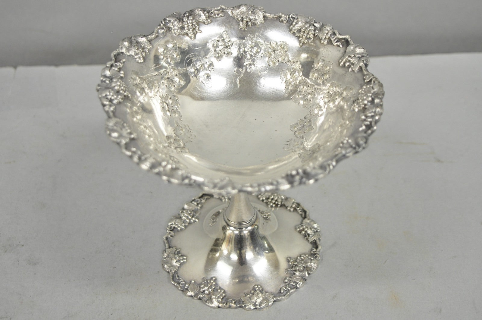 Victorian Silver Plated Grapevine Repousse Pedestal Candy Nut Dish by Barbour