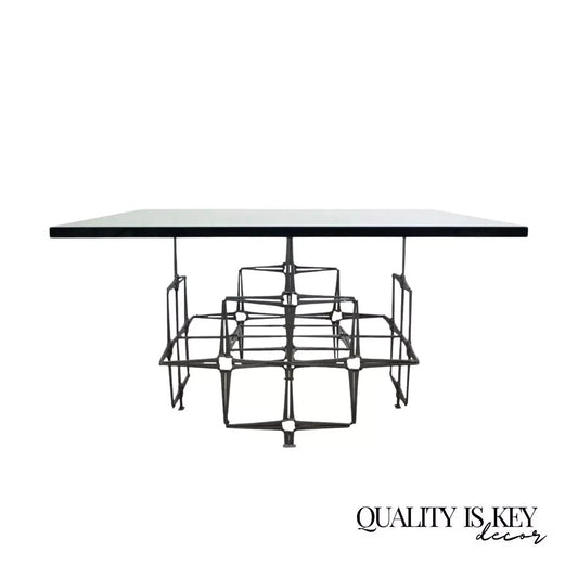 Trimark Mid Century Modern Green Brutalist Steel Nail Square Glass Coffee Table