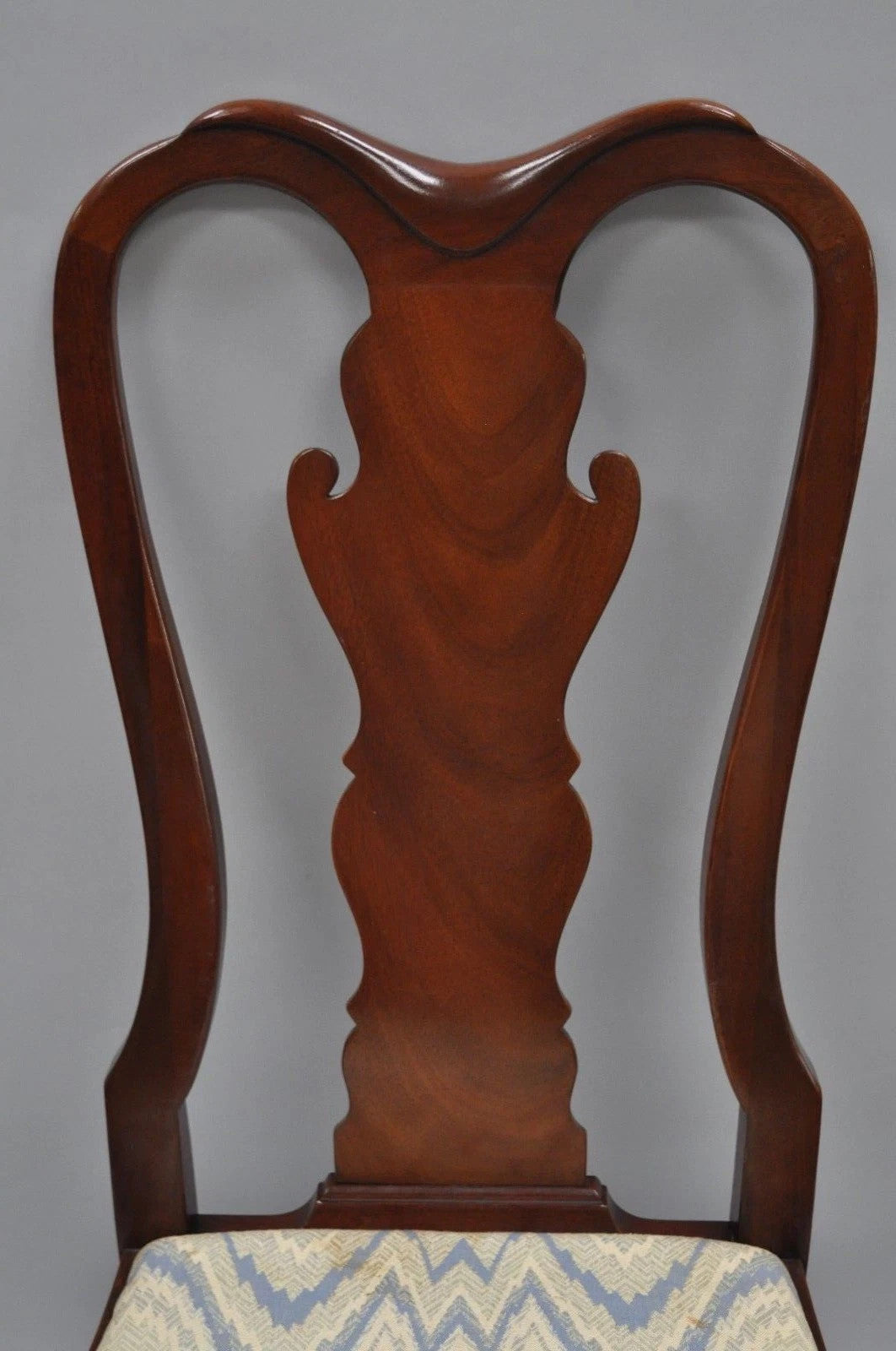 Vintage Queen Anne Style Crotch Mahogany Dining Room Side Chairs - a Pair