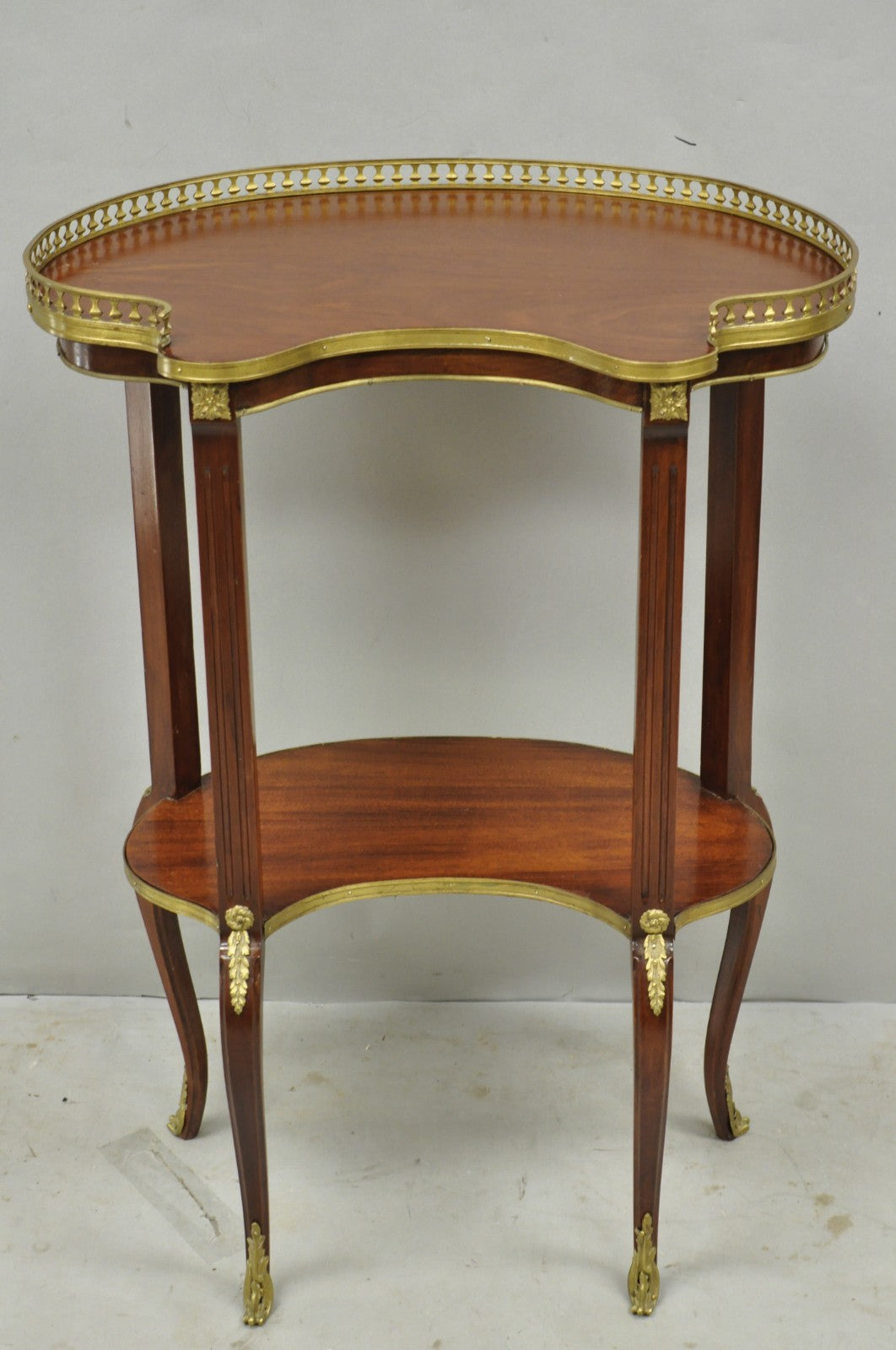 Vintage French Louis XV Style Mahogany Kidney Bean Side Table w/ Bronze Ormolu