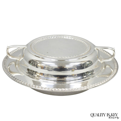 Vintage English Regency Style Round Covered Silver Plated Serving Dish w/Divider