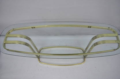 Vintage Hollywood Regency Brass and Glass Sculptural Console Sofa Table