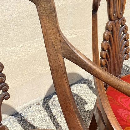 Italian Neoclassical Plume Carved Walnut Saber Leg Dining Chairs - Set of 6