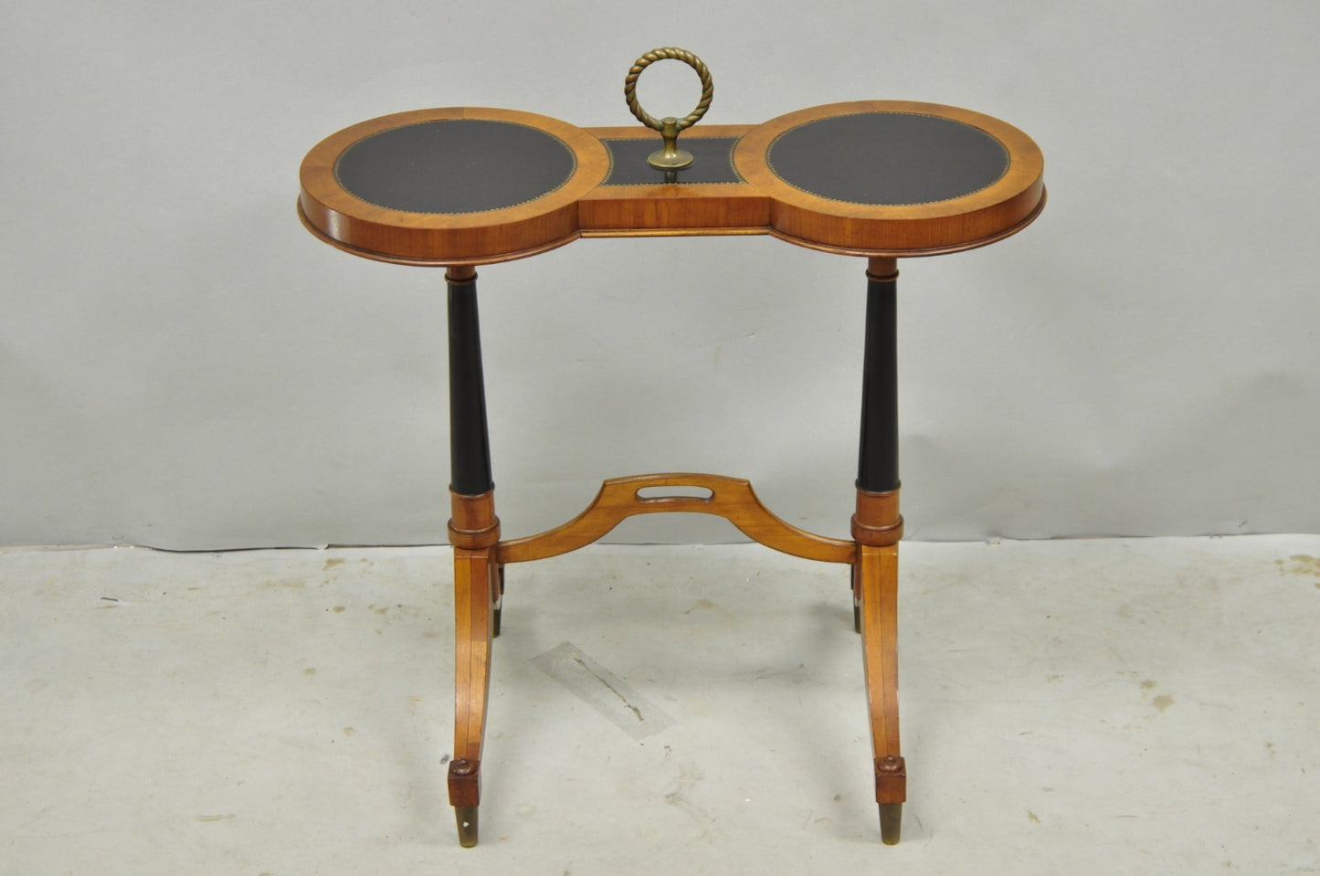Vintage Weiman Heiroom French Empire Regency Style Black Leather Top Side Table
