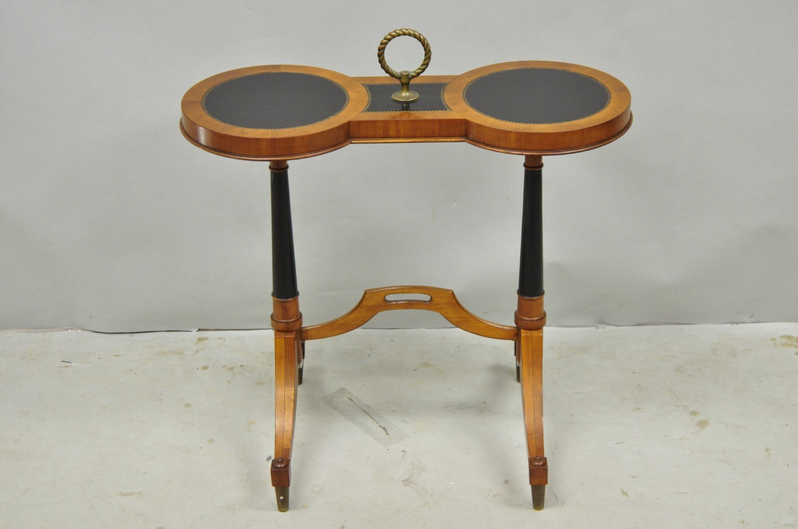 Vintage Weiman Heiroom French Empire Regency Style Black Leather Top Side Table