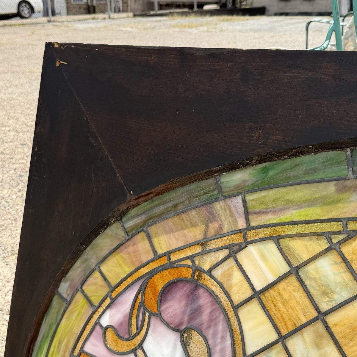 Antique Art Nouveau Colored Stained Glass Fruit 27 x 75 Arched Transom Window, A