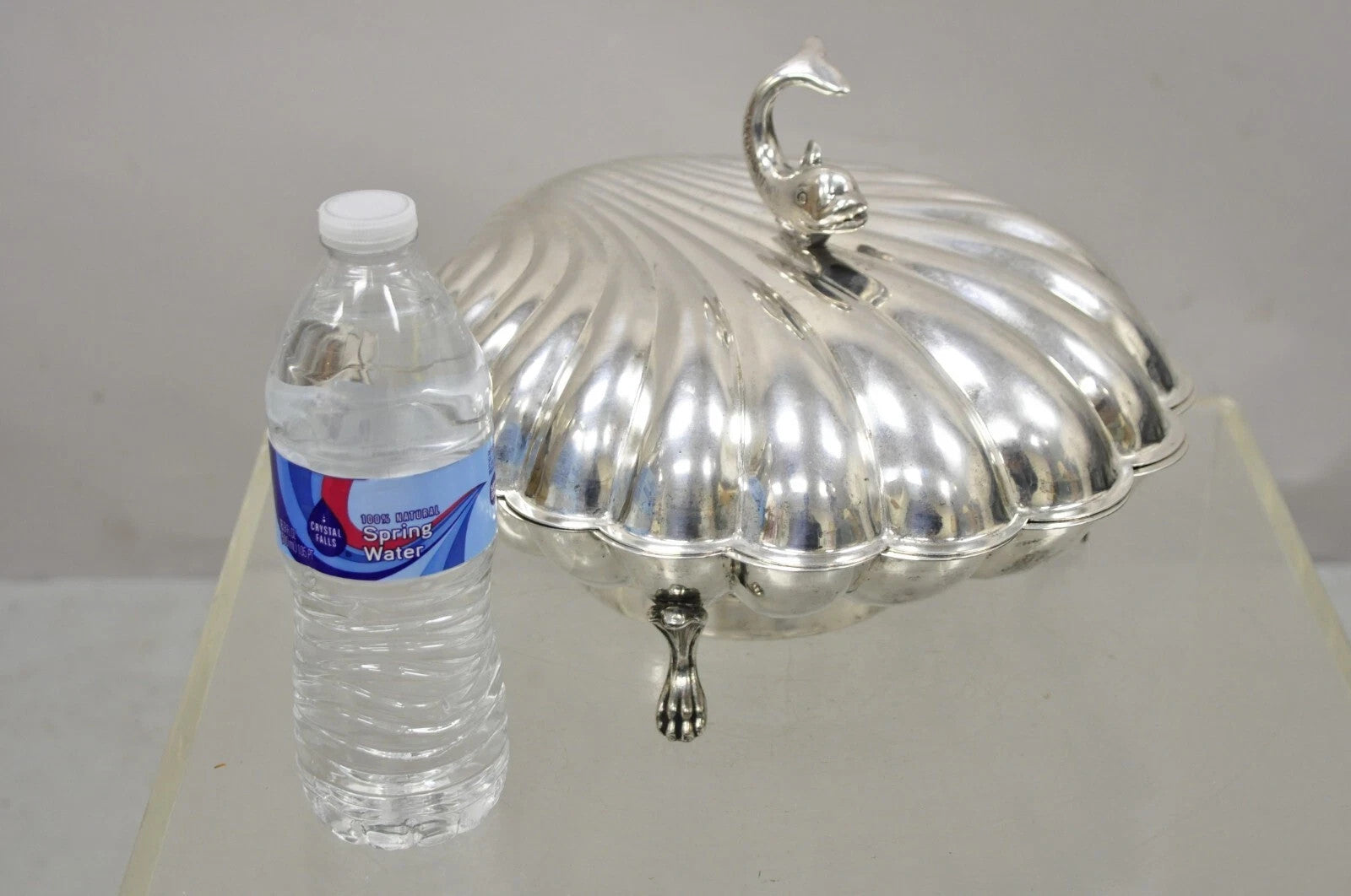 Vintage Eton Dolphin Handle Clam Shell Silver Plated Electrified Serving Warmer