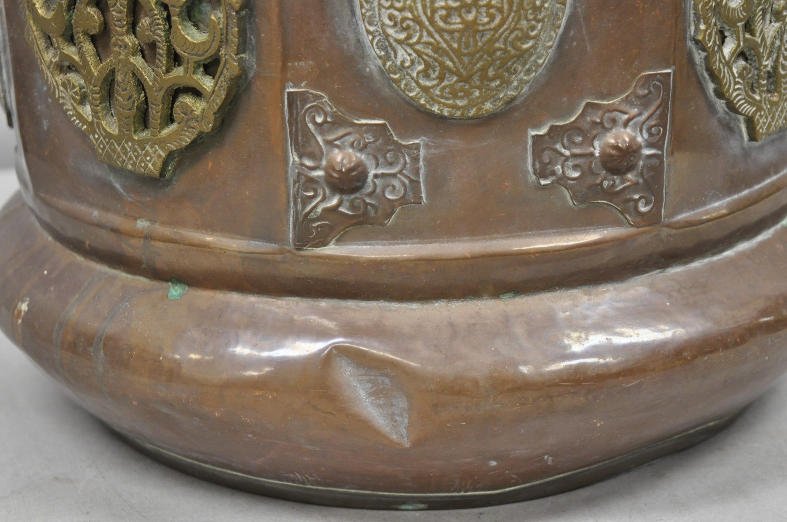 Antique Anglo Indian Middle Eastern Copper & Bronze Coal Bucket Cachepot Planter