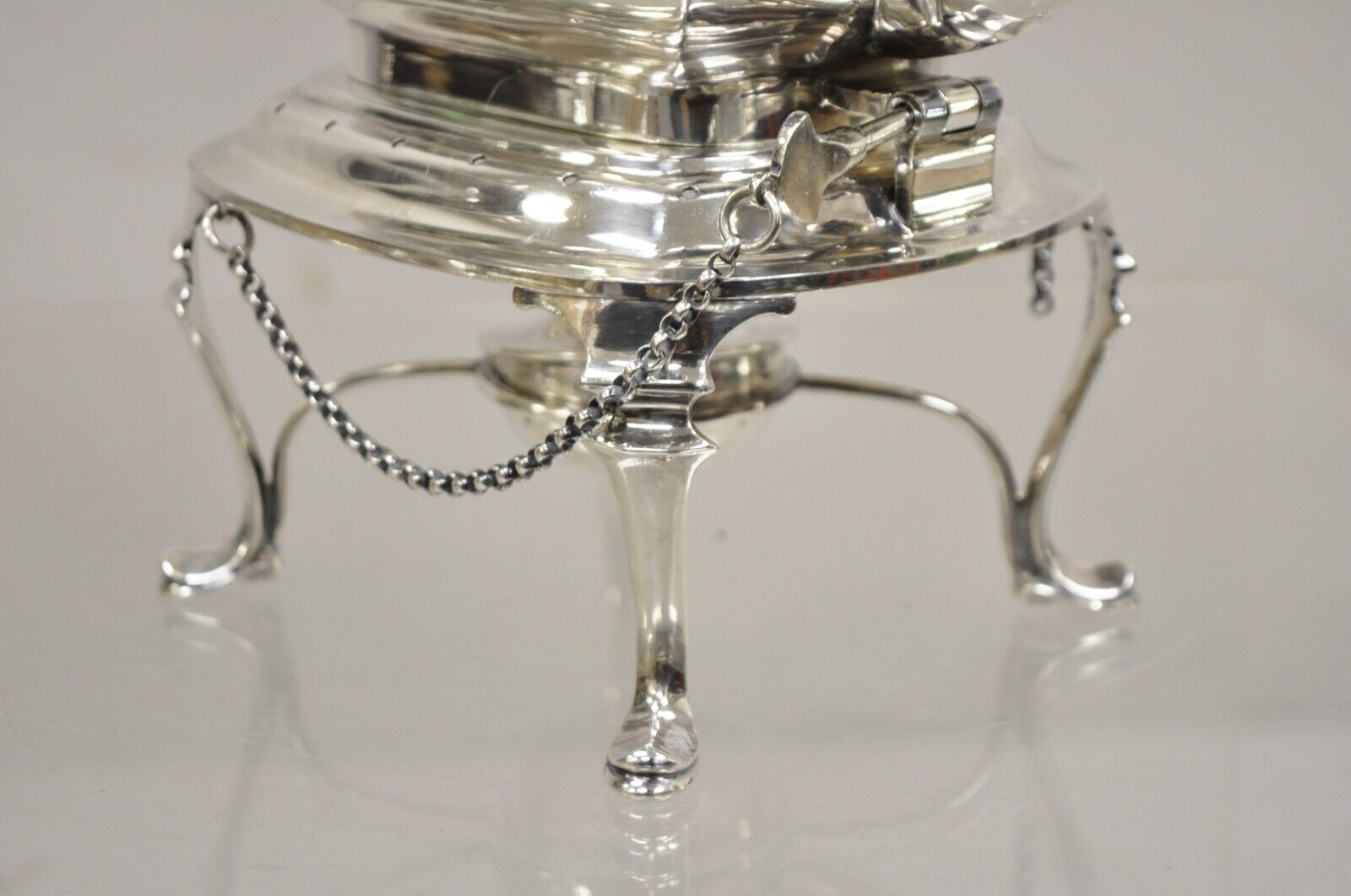 Antique HB&H English Edwardian Silver Plated Tilting Tea Kettle Pot On Base