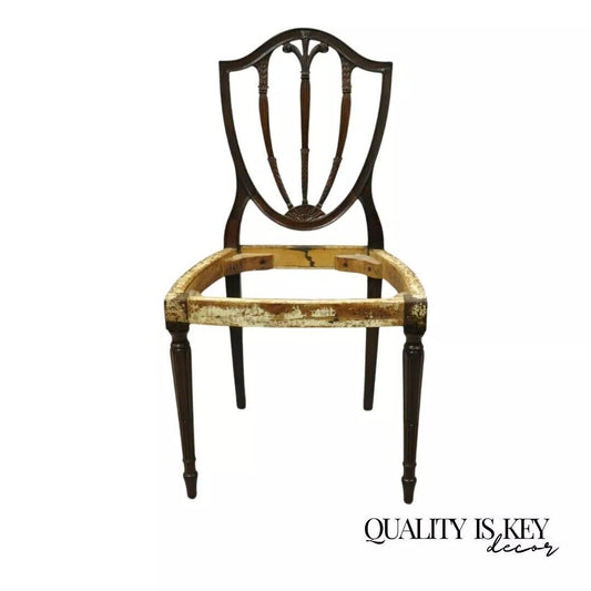 Antique Hepplewhite Carved Mahogany Plume Prince of Wales Dining Side Chair