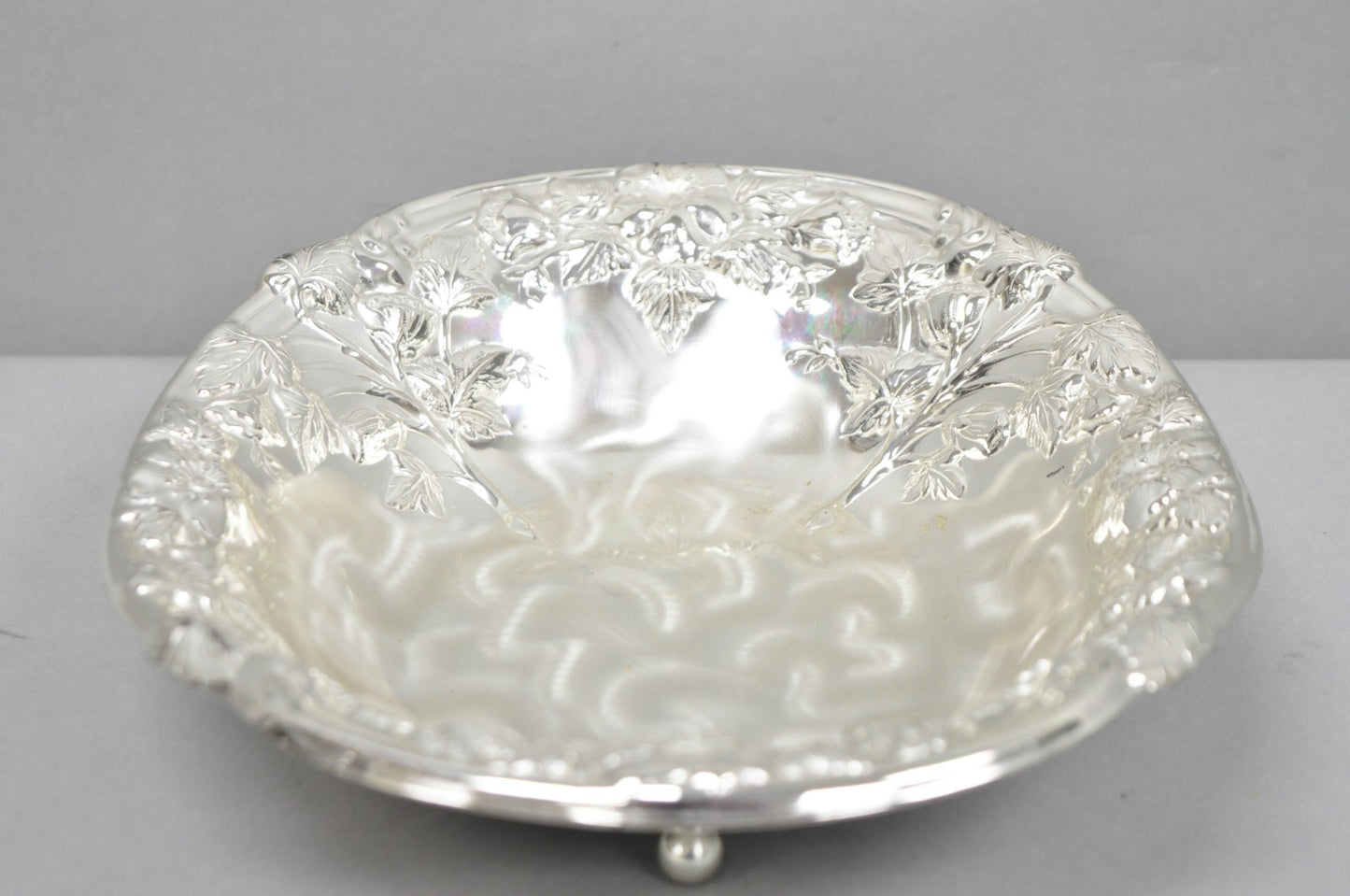 Vintage WMF Germany Ikora Silver Plated Brass Floral Repousse Nut Dish Bowl