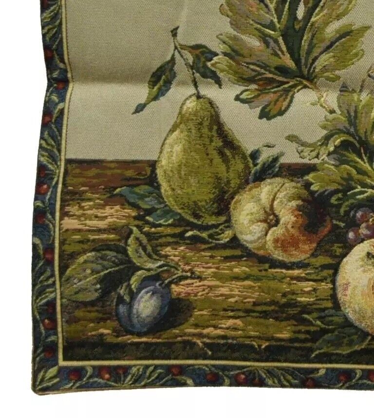 42"x26" French Wall Hanging Tapestry Aubusson Fruit Still Life Beige Background