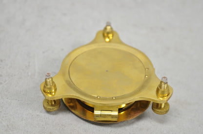 Vintage English Campaign Brass Round Sundial Compass with Small Rosewood Box
