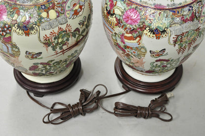 Vintage Oriental Porcelain Chinese Ginger Jar Chinoiserie Table Lamps - a Pair
