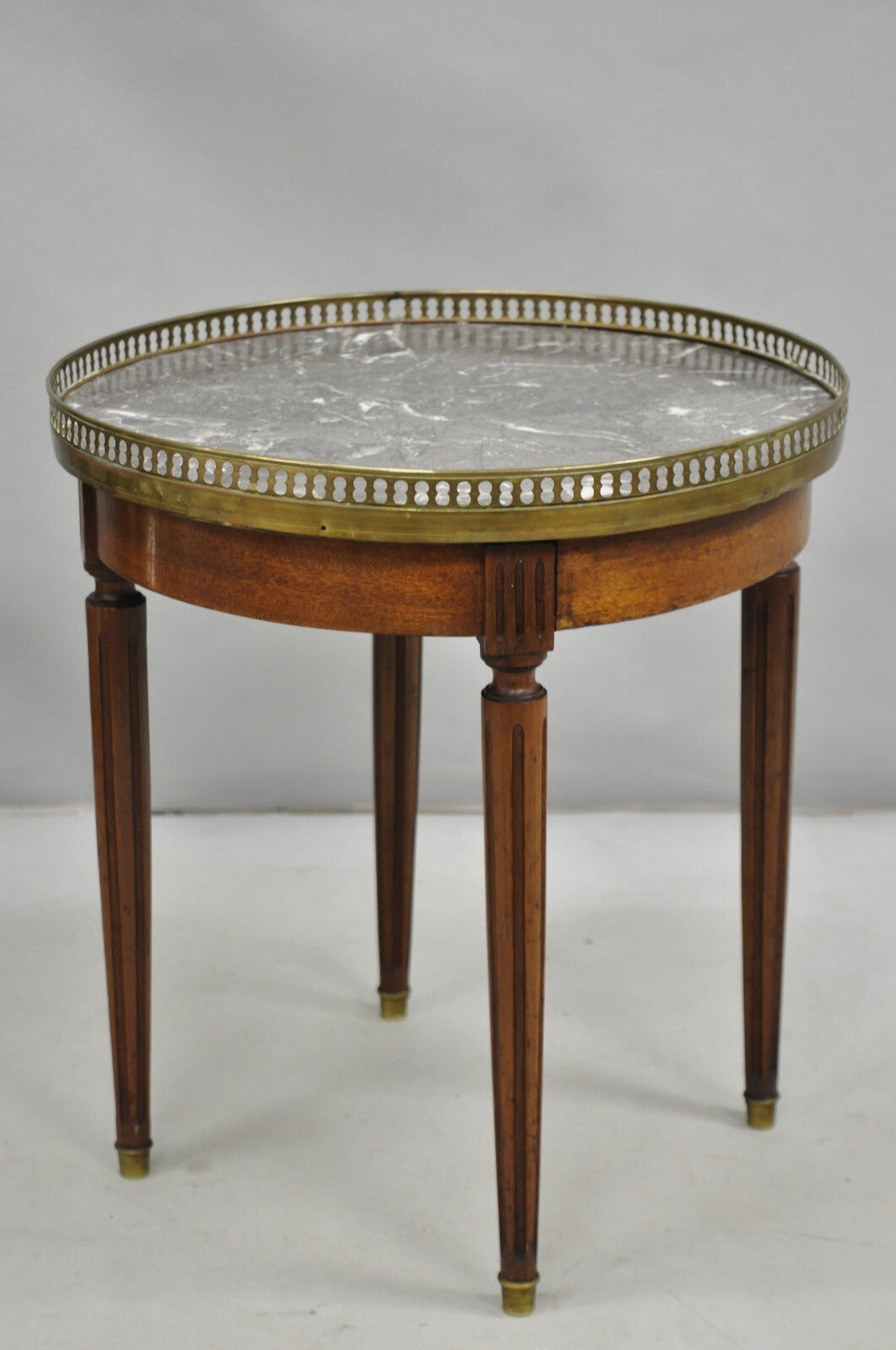Antique French Louis XVI Round Marble Top Small Bouillotte Drinks Side Table