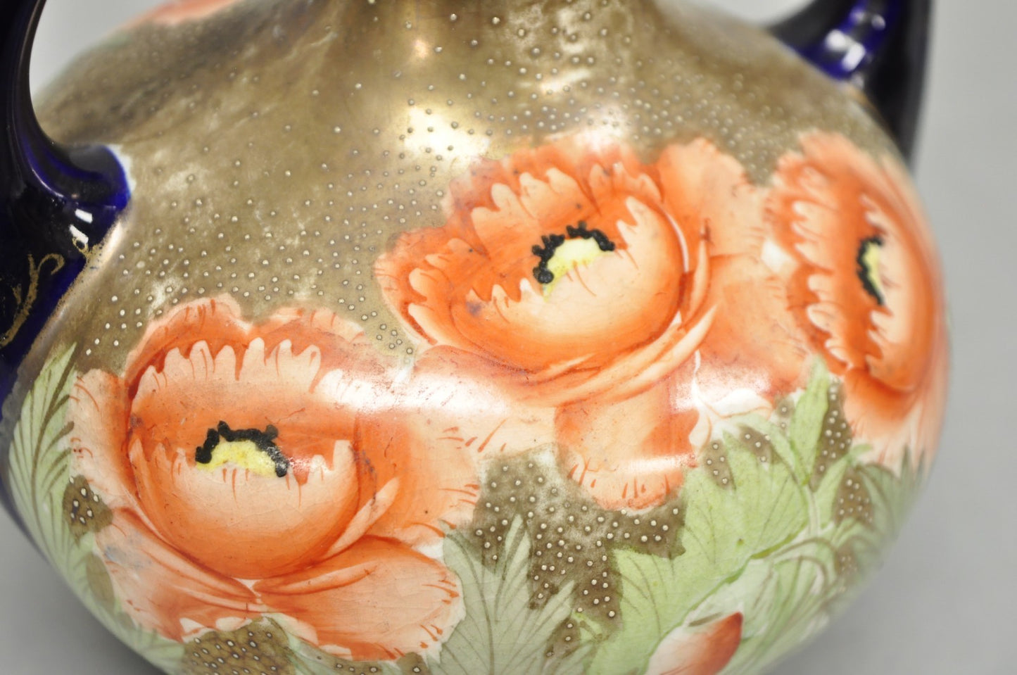 Antique Royal Nippon Hand Painted Nishiki Cobalt Blue Floral Vase With Stopper