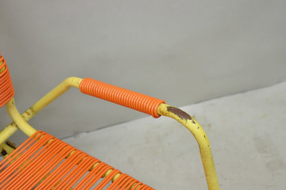 Vintage Mid Century Modern Orange Vinyl Spaghetti Strap Glider Lounge Chair
