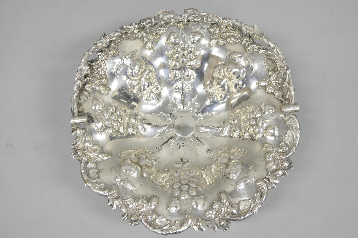 Antique Victorian Silver Plated Grapevine Repousse Dessert Basket Fruit Bowl