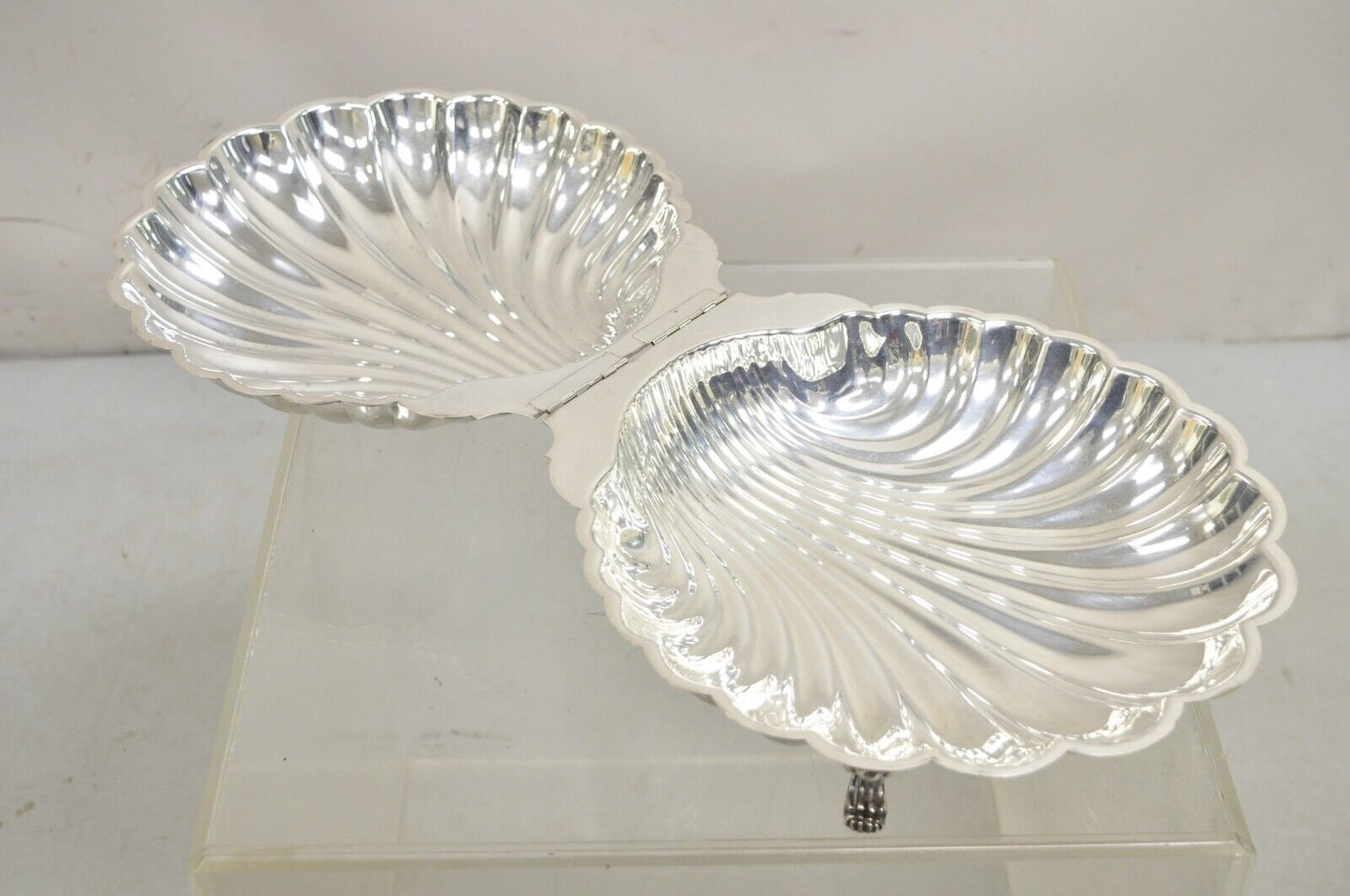Vintage Regency Style Silver Plated Clam Shell Hinged Warmer Serving Platter