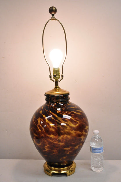 Vintage Chinoiserie Hollywood Regency Tortoise Shell Blown Glass Table Lamp