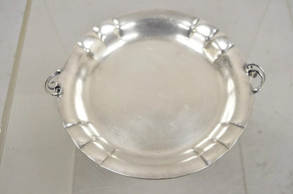 Vintage Denmark Art Nouveau Round Silver Plated Dish with Scrolling Handles