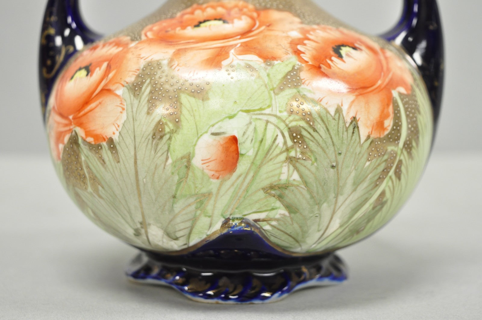 Antique Royal Nippon Hand Painted Nishiki Cobalt Blue Floral Vase With Stopper