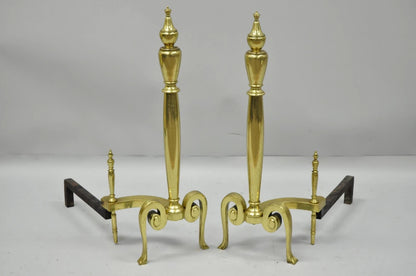 Antique French Art Nouveau Style Brass Urn Finial Fireplace Andirons - a Pair
