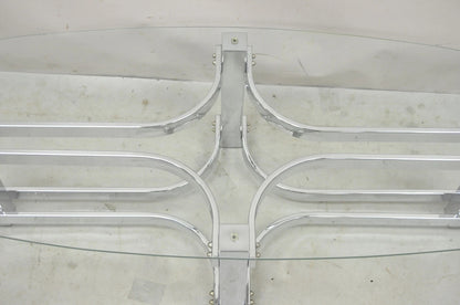 Vintage Mid Century Modern Oval Glass Top Sculptural Chrome Frame Coffee Table