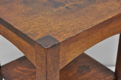 Antique Arts & Crafts Mission Oak Stickley Style 2 Tier Plant Stand Side Table