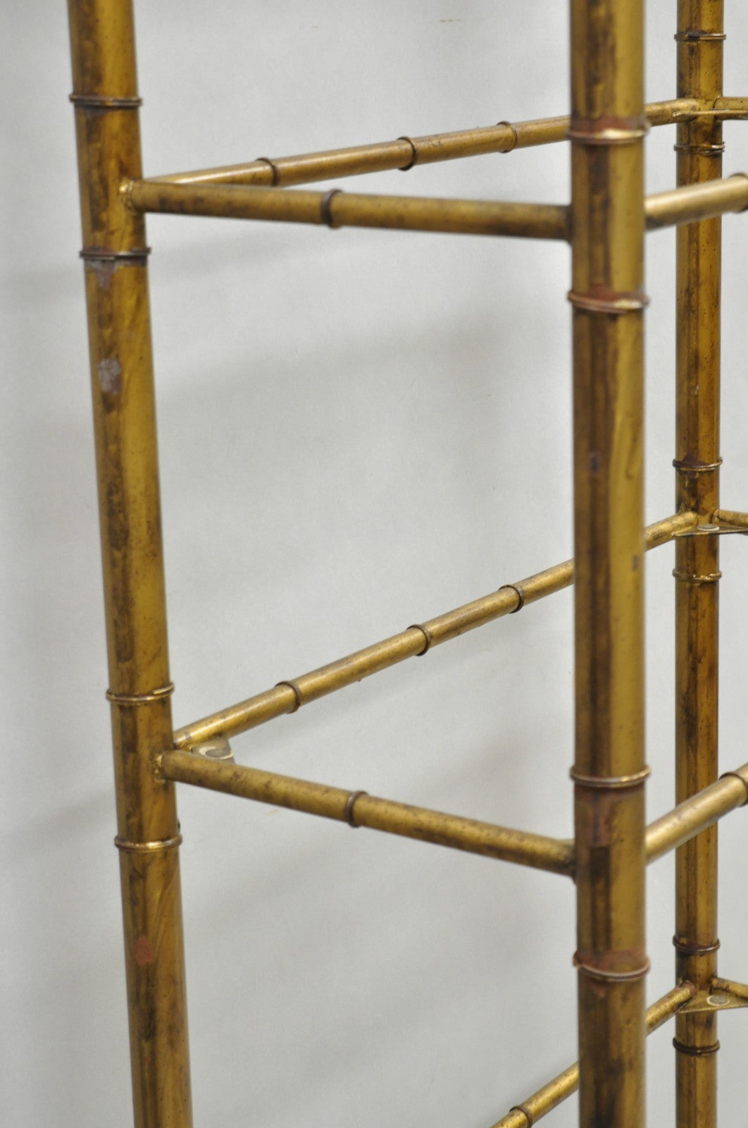 Vintage Hollywood Regency Gold Gilt Iron Metal Faux Bamboo Etagere Bookcase