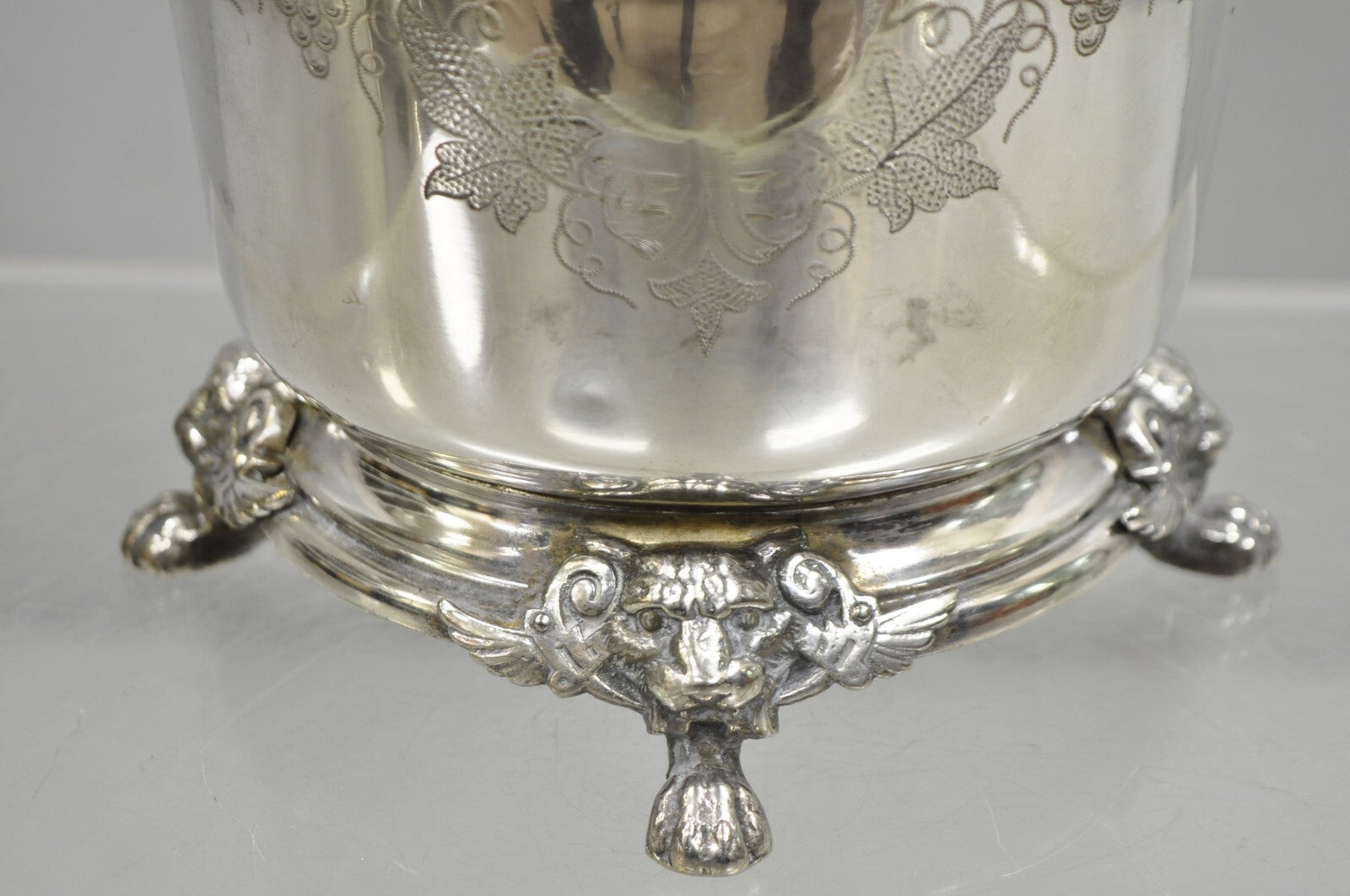Antique English Victorian Wolf Handle Silver Plated Champagne Chiller Ice Bucket
