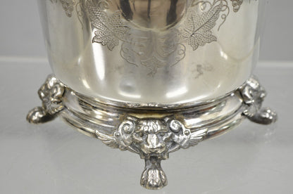 Antique English Victorian Wolf Handle Silver Plated Champagne Chiller Ice Bucket