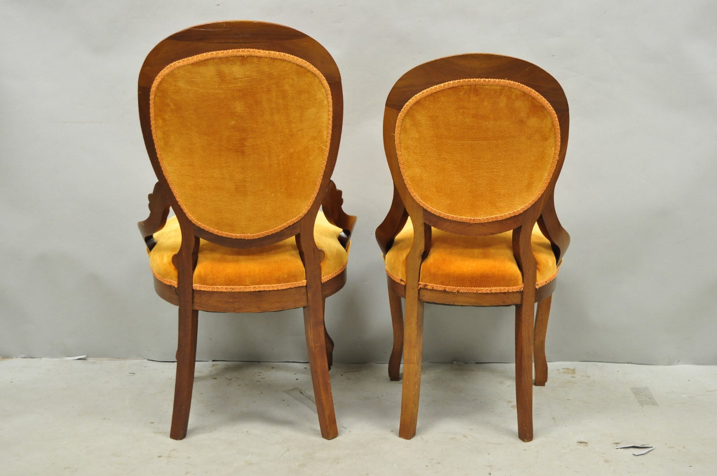 Antique Eastlake Victorian Carved Walnut Orange Parlor Side Chairs - a Pair