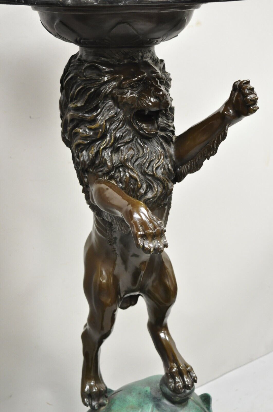 Cast Bronze Figural Lion Sculpture Marble Top Pedestals after P.J Mene - a Pair