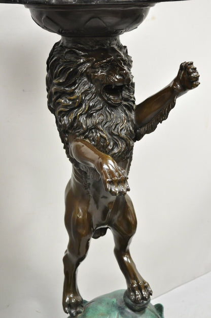 Cast Bronze Figural Lion Sculpture Marble Top Pedestals after P.J Mene - a Pair
