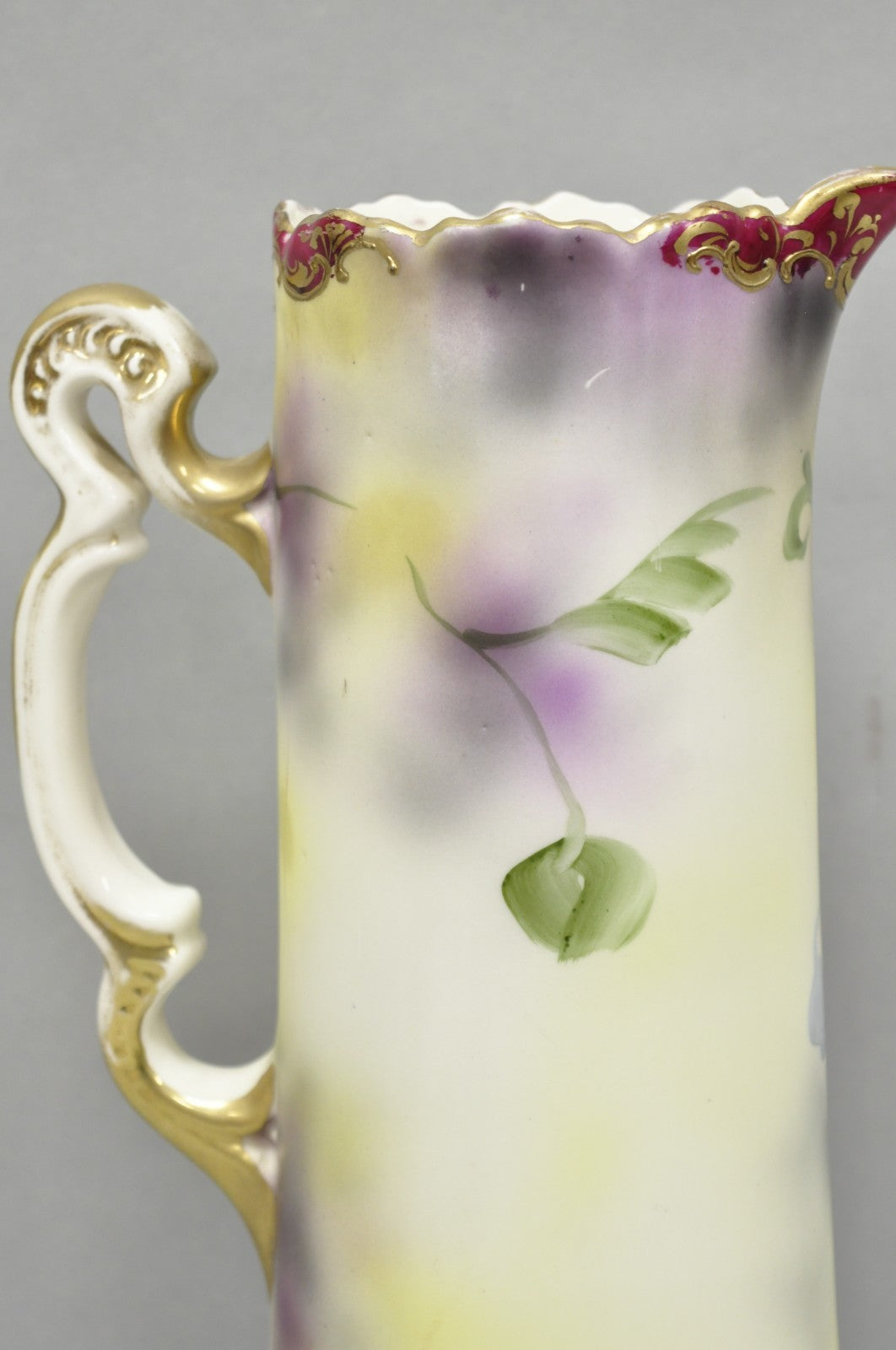 Antique Nishiku Royal Nippon Hand Painted Floral Gold Gilt Handle Water Pitcher