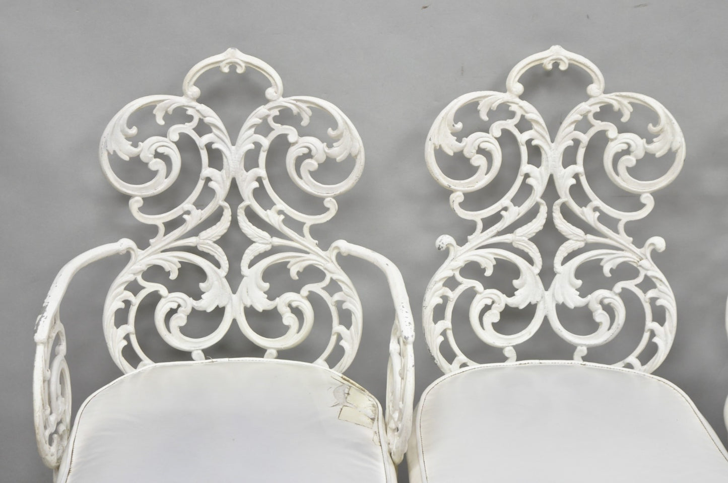 Vintage Art Nouveau Style Trojan Scrolling Cast Aluminum Dining Chairs Set of 4