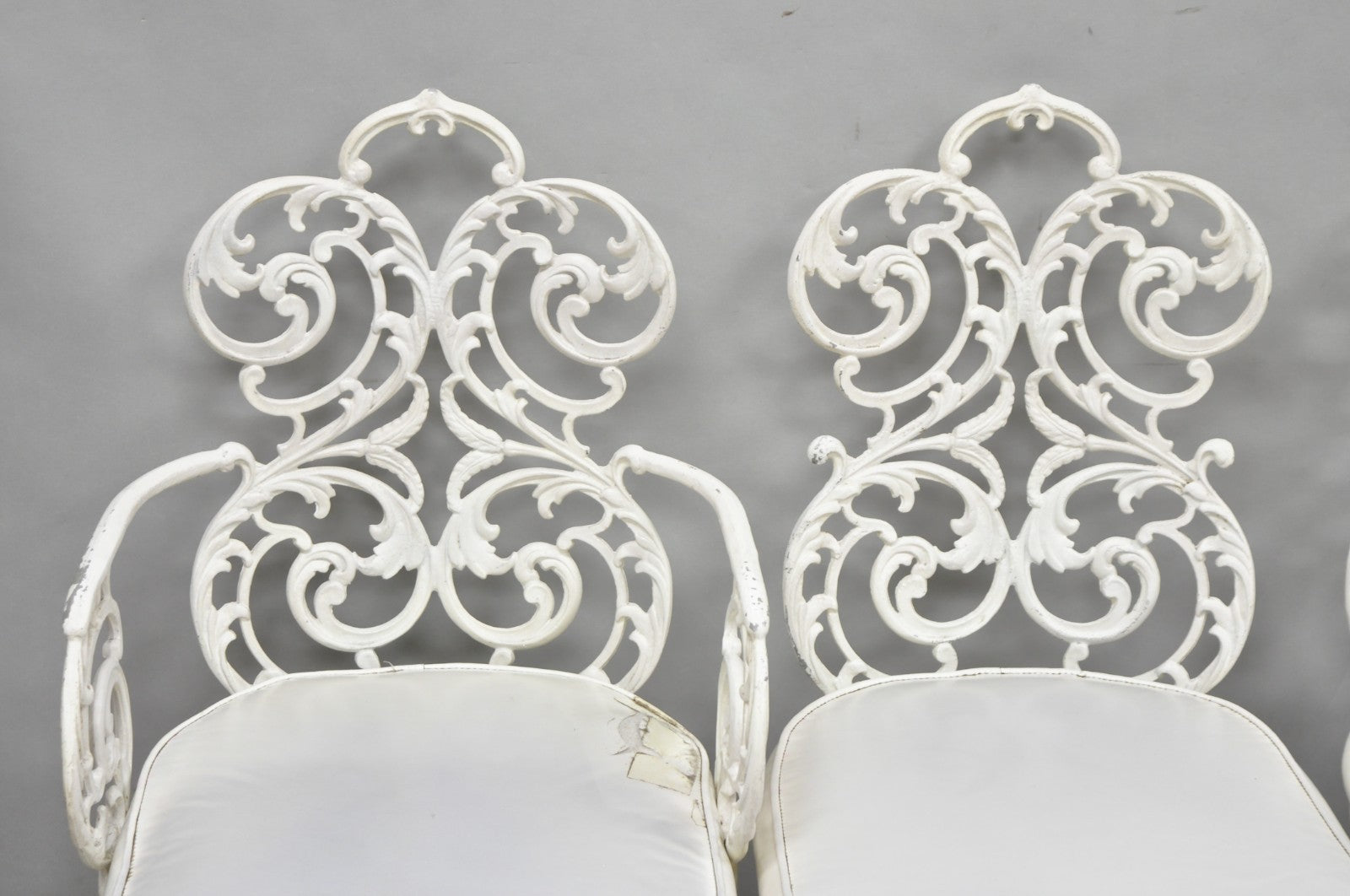 Vintage Art Nouveau Style Trojan Scrolling Cast Aluminum Dining Chairs Set of 4