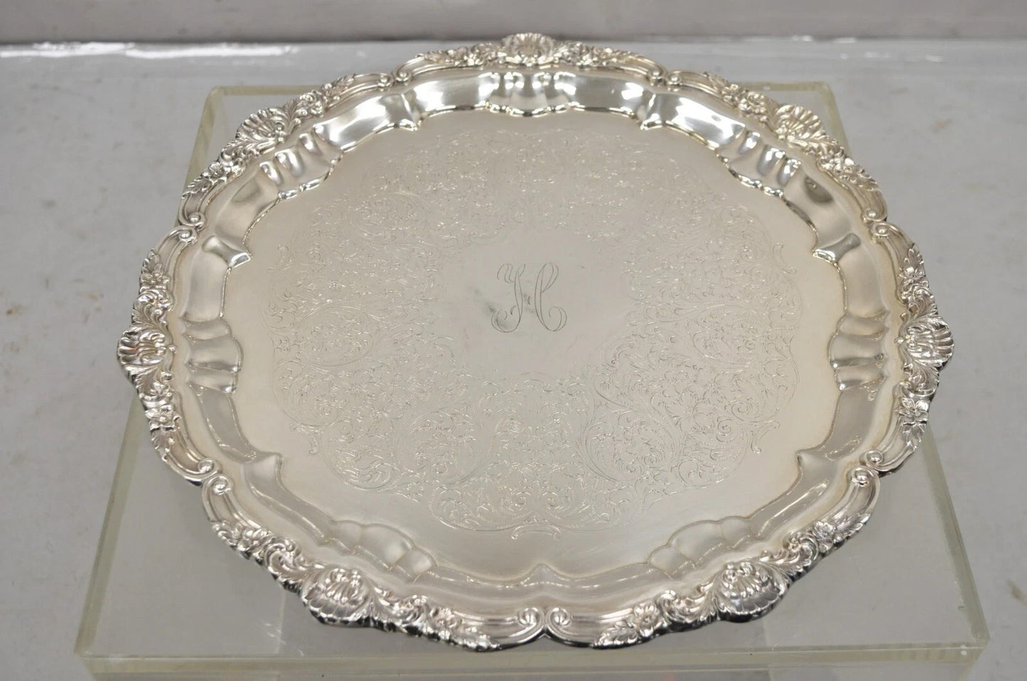 Vintage EPCA Silverplate by Poole 3216 Round Salver Platter Tray - Engraved